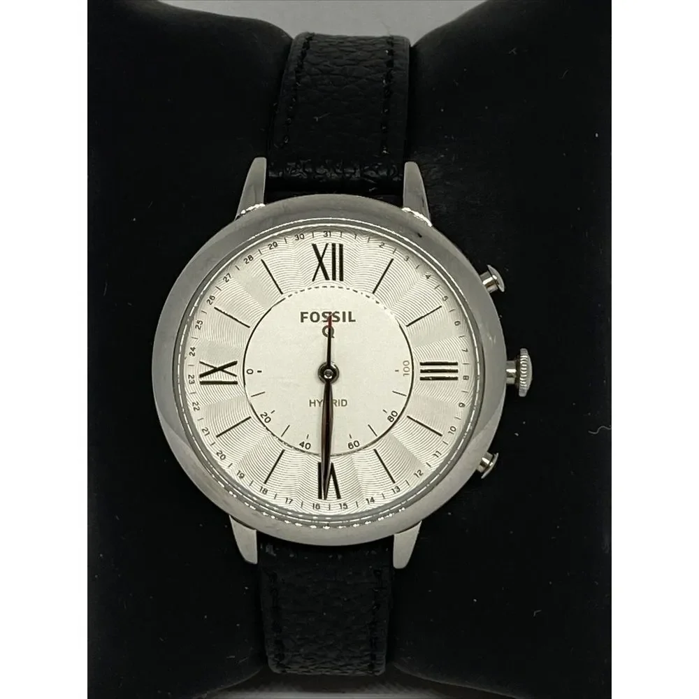 Fossil FTW5019 Women's Black Leather Silver Analog Dial Hybrid Smart Watch XX811